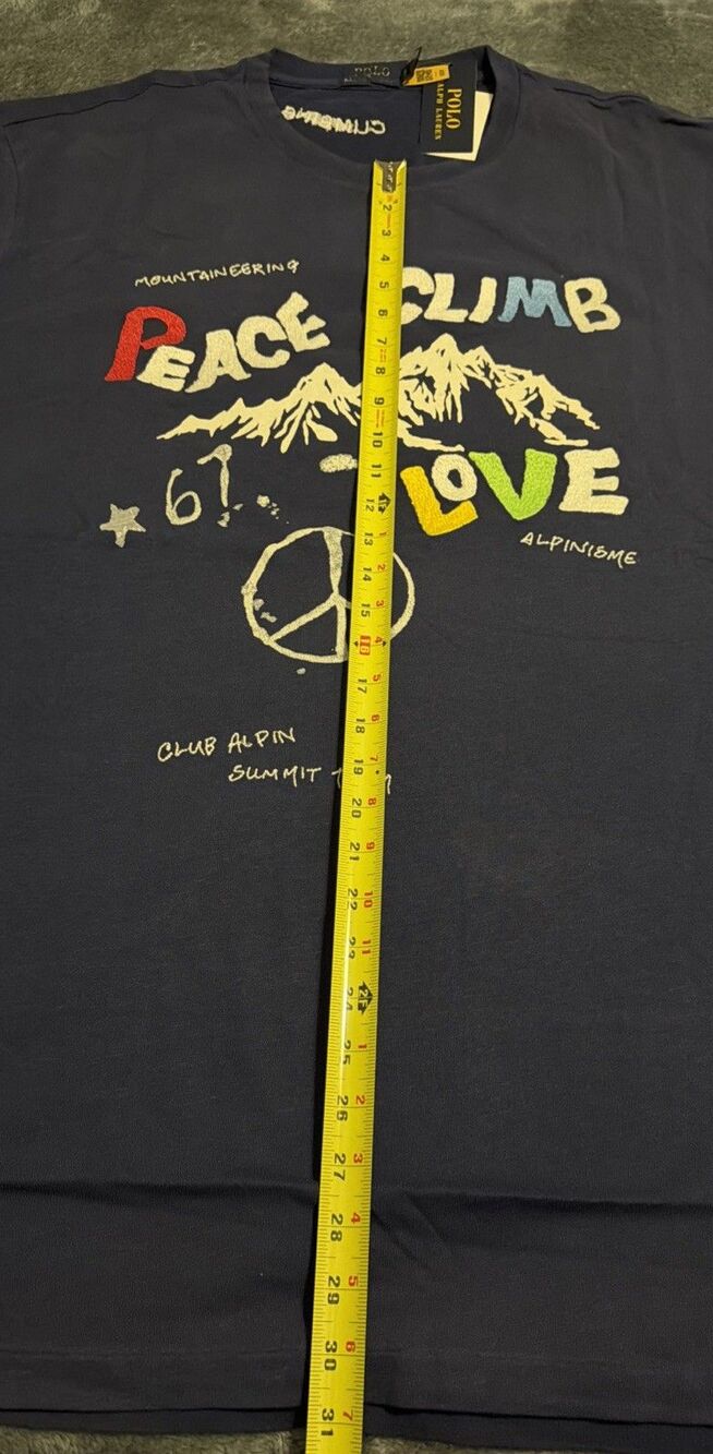 2XB POLO RALPH LAUREN Mens Big&Tall Navy “PEACE CLIMB LOVE” Graphic T-Shirt - Picture 15 of 16